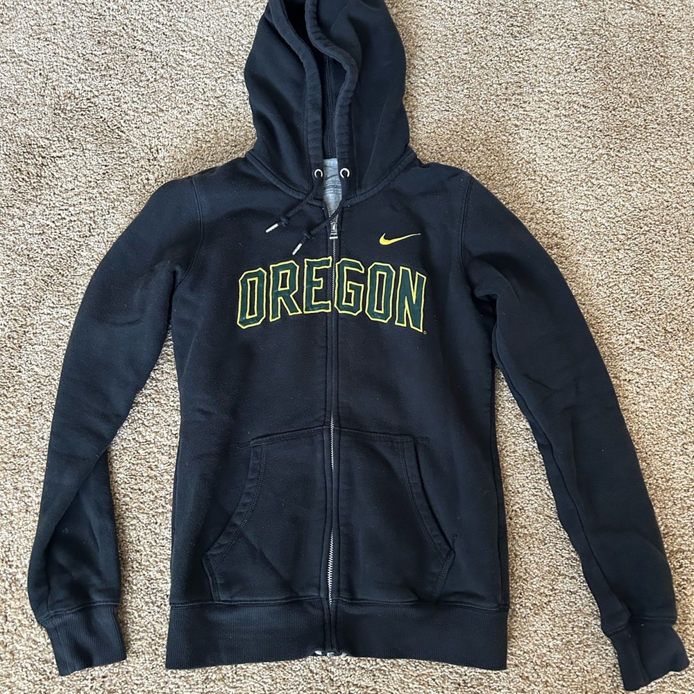 Nike Black and Gray Hoodie with Green Accents